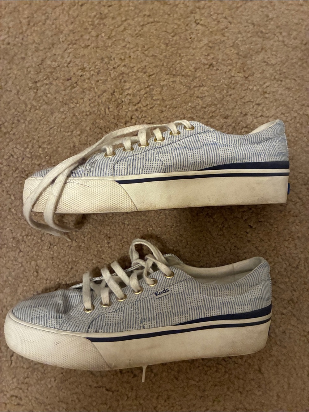Keds Platform Sneakers in Blue and White Pinstripe
